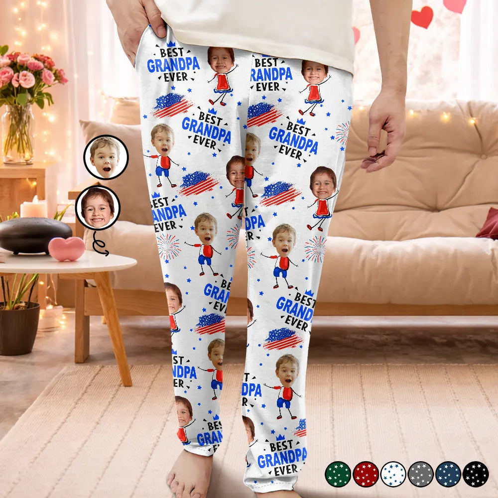 Custom Photo Stars And Stripes Best Dad Grandpa Ever - Personalized Pajama Pants