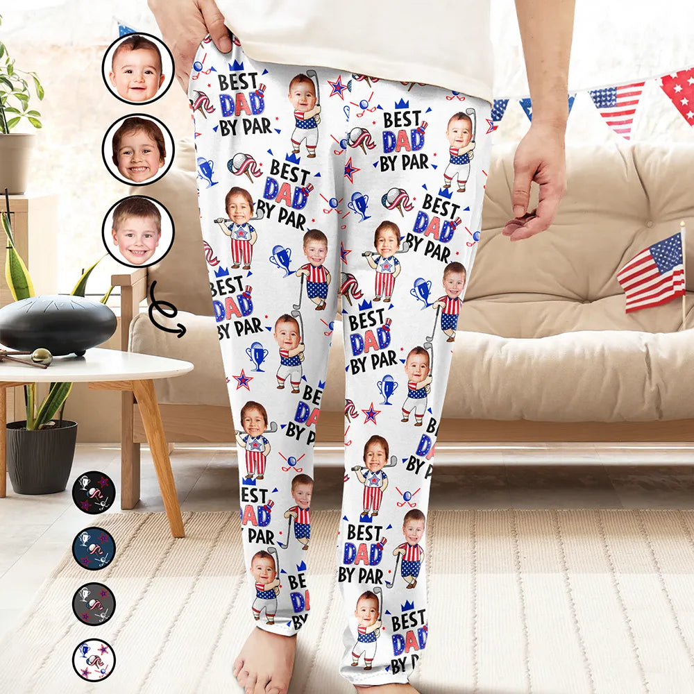 Custom Photo Stars & Stripes Best Dad Grandpa By Par - Personalized Pajama Pants