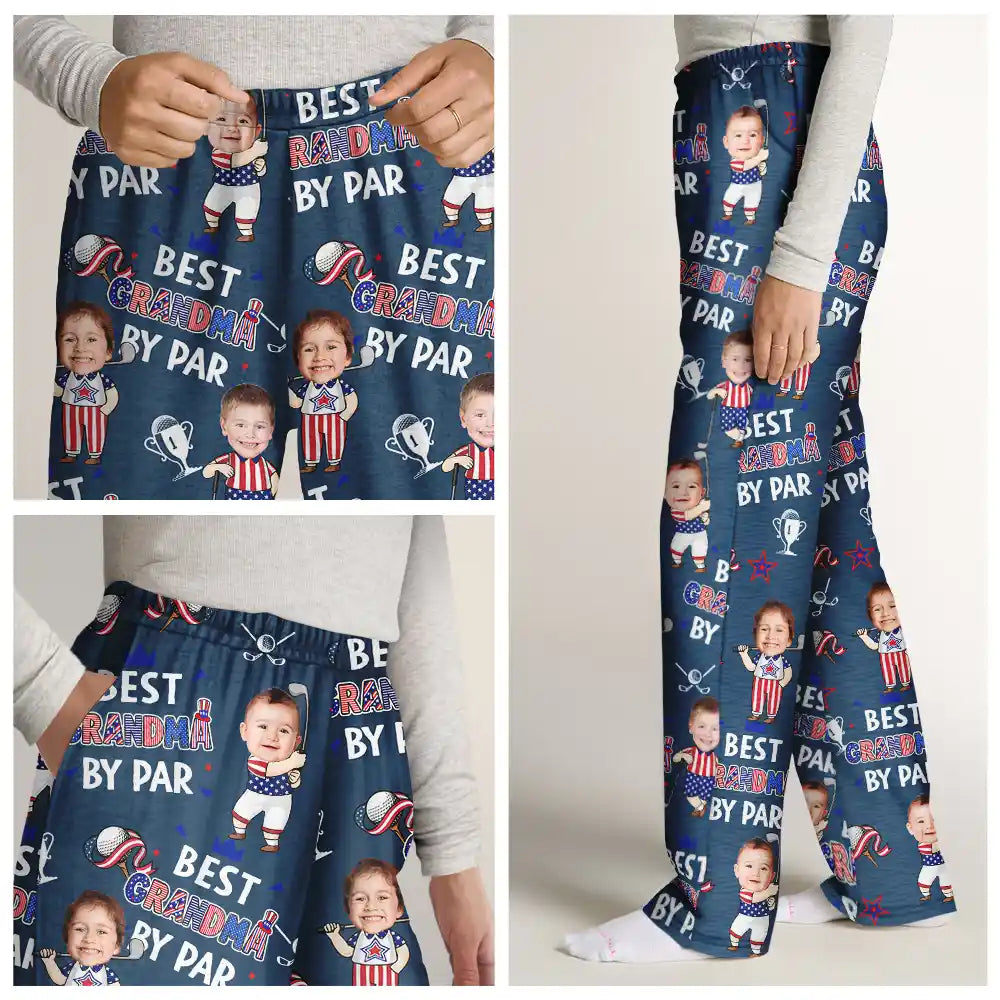 Golf,Gift For Father,Gift For Grandpa,Gift For Mother,Gift For Grandma,Happy,Independence Day,Non-Eng,Photo,Icon,Humorous - Custom Photo Stars & Stripes Best Dad Grandpa By Par - Personalized Pajama Pants