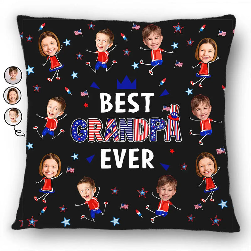 Gift For Mother,Gift For Grandma,Happy,Gift For Father,Gift For Grandpa,Summer,Independence Day,Photo,Icon,Humorous - Custom Photo Stars & Stripes Best Dad Mom Grandpa Grandma Ever - Personalized Pillow