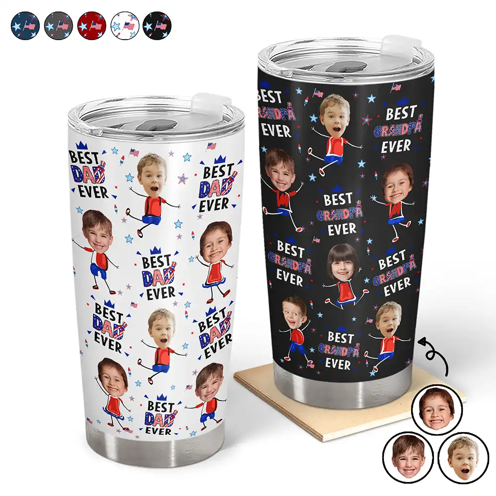Custom Photo Stars & Stripes Best Dad Mom Grandpa Grandma Ever - Personalized Tumbler