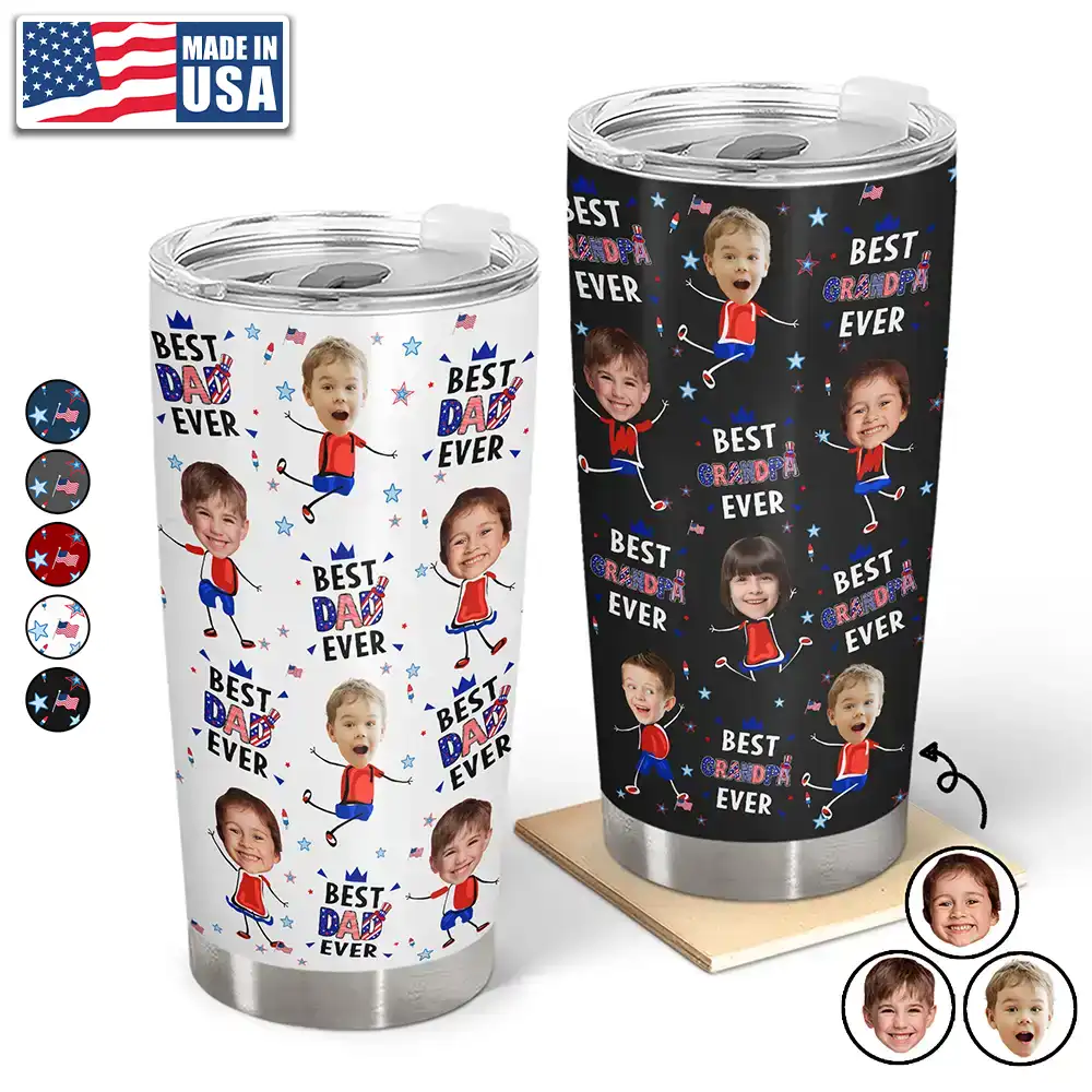 Gift For Mother,Gift For Grandma,Happy,Gift For Father,Gift For Grandpa,Independence Day,Non-Eng,Photo,Icon,Humorous - Custom Photo Stars & Stripes Best Dad Mom Grandpa Grandma Ever - Personalized Tumbler