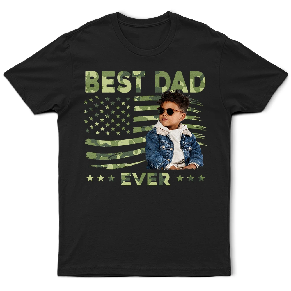 Custom Photo Stars & Stripes Best Dad Papa Ever - Personalized T Shirt