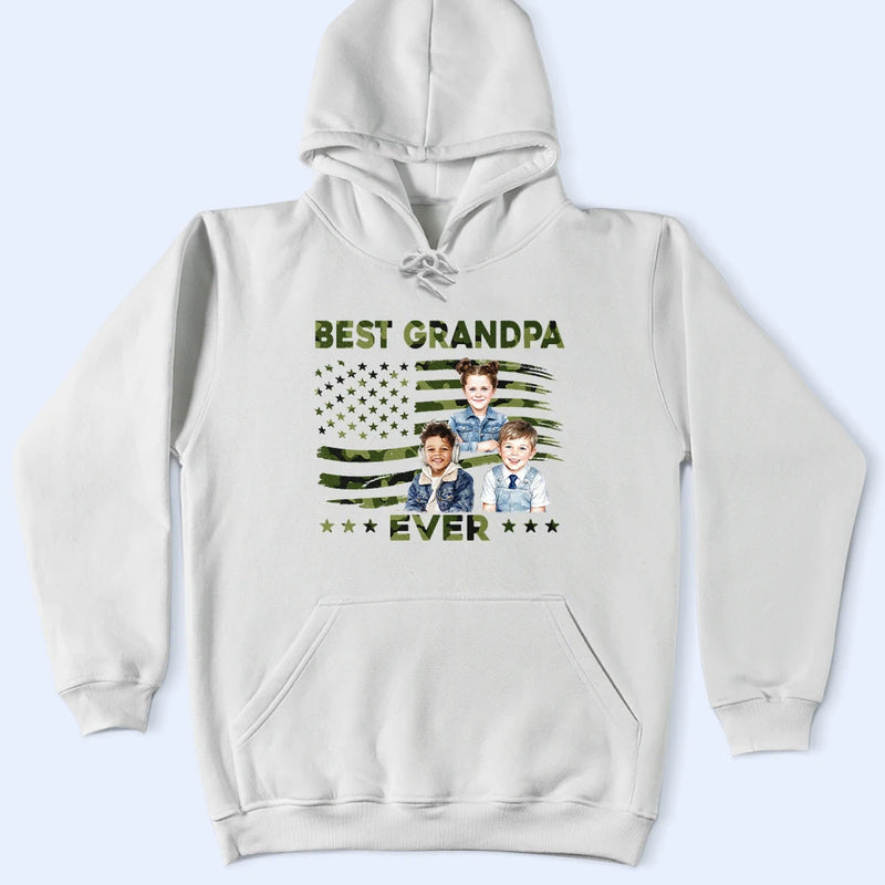 Gift For Father,Gift For Grandpa,Independence Day,Photo,Confident - Custom Photo Stars & Stripes Best Dad Papa Ever - Personalized T Shirt