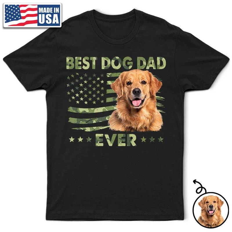 Dog Dad,Cat Dad,Pet Dad,Custom Photo,Top Market,Independence Day,Non-Eng,Photo,Confident - Custom Photo Stars & Stripes Best Dog Dad Ever - Personalized T Shirt