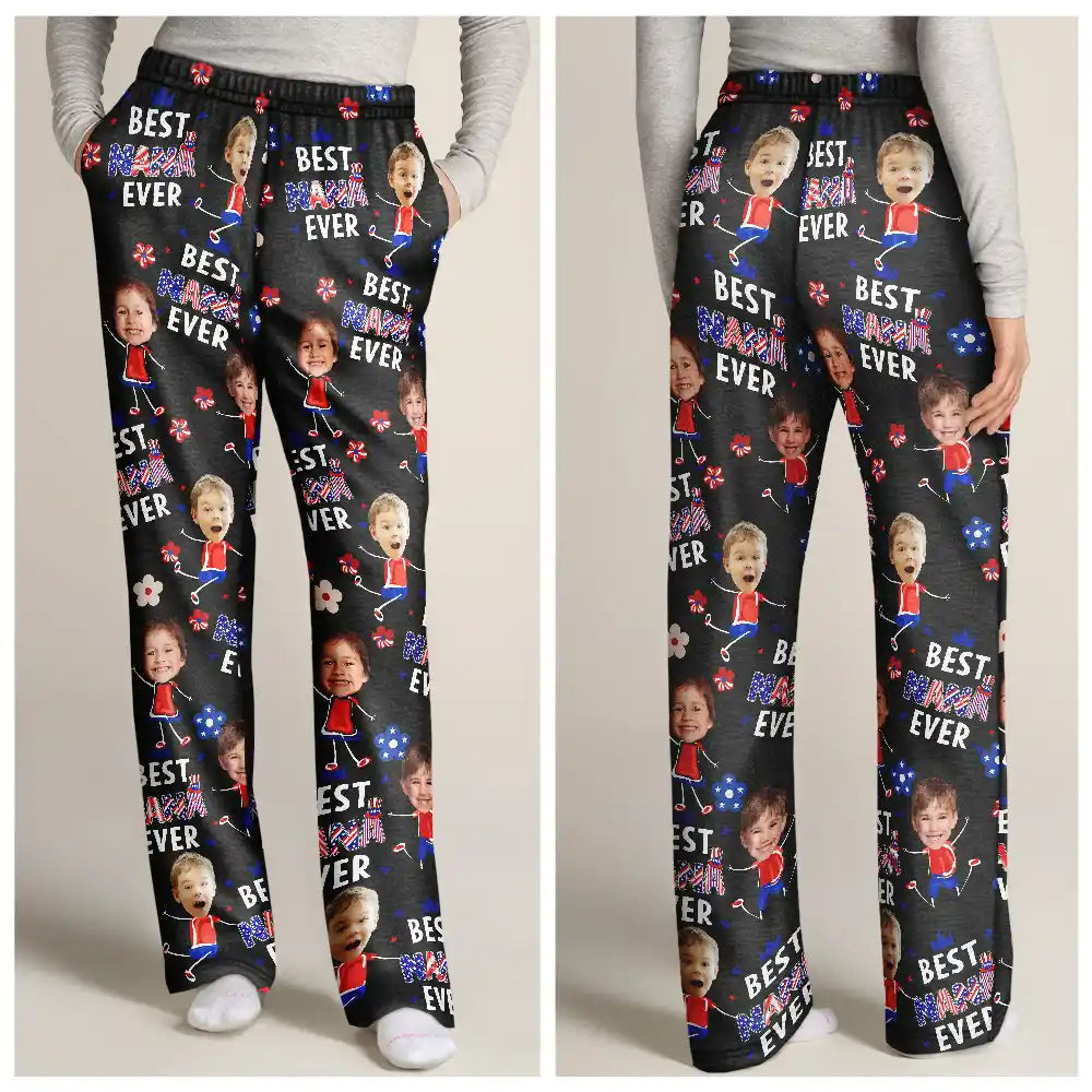 Gift For Grandma, Gift For Mother, Happy - Custom Photo Stars & Stripes Best Mom Mum Grandma Ever - Personalized Pajama Pants