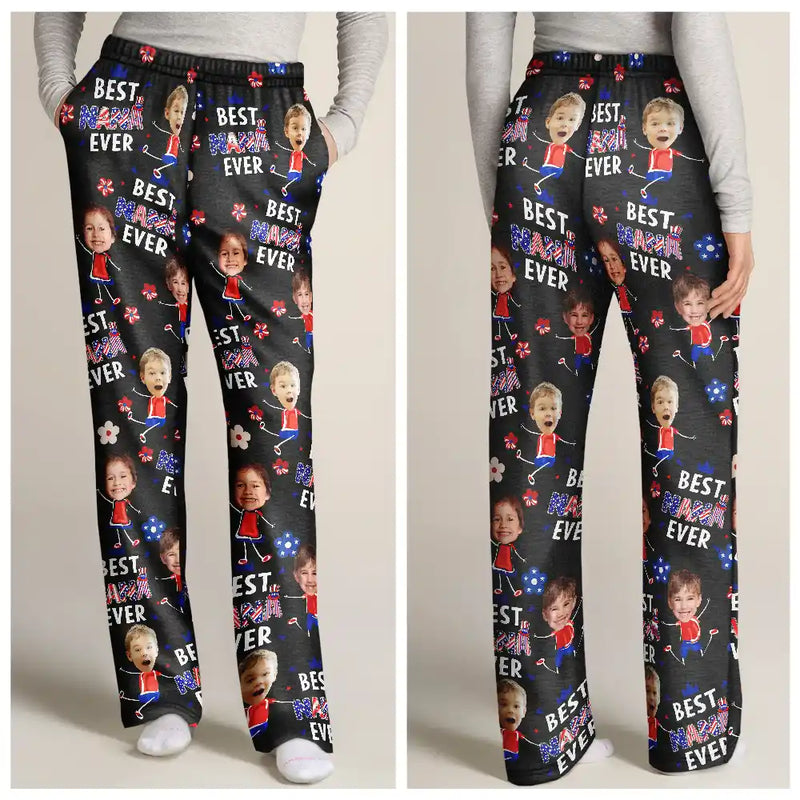 Gift For Grandma, Gift For Mother, Happy - Custom Photo Stars & Stripes Best Mom Mum Grandma Ever - Personalized Pajama Pants