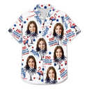 Independence Day,Happy - Custom Photo Stars & Stripes Family Pets Kids Tropical Flamingo - Personalized Hawaiian Shirt