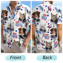 Independence Day,Happy - Custom Photo Stars & Stripes Family Pets Kids Tropical Flamingo - Personalized Hawaiian Shirt
