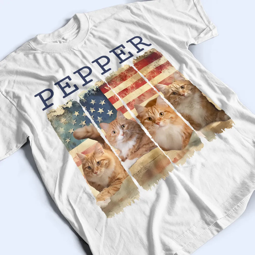Pet Lovers,Pet Mom,Pet Dad - Custom Photo Stars & Stripes Pet Face - Personalized T Shirt