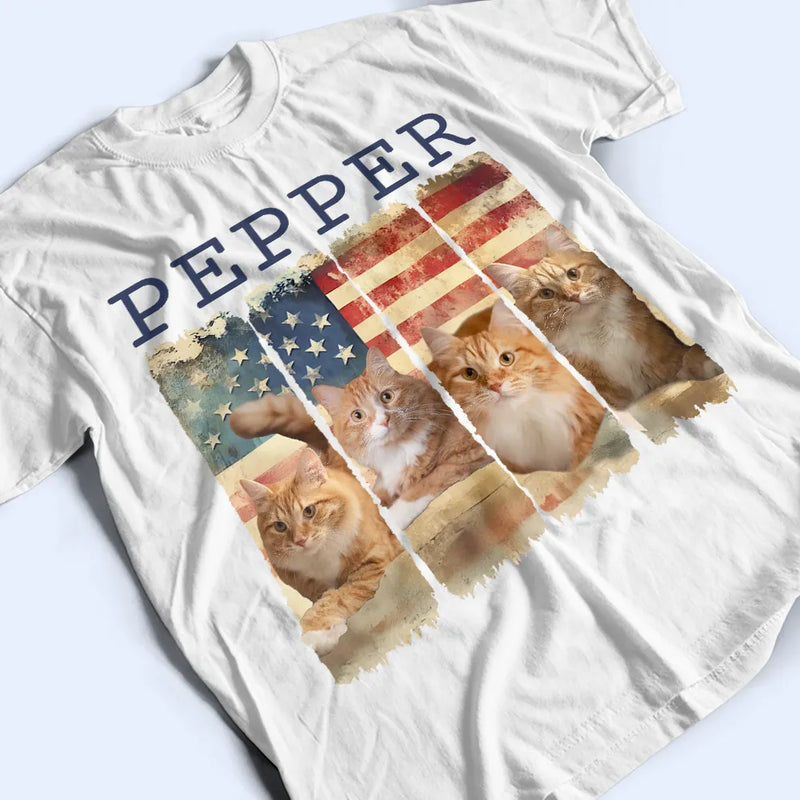 Pet Lovers,Pet Mom,Pet Dad - Custom Photo Stars & Stripes Pet Face - Personalized T Shirt