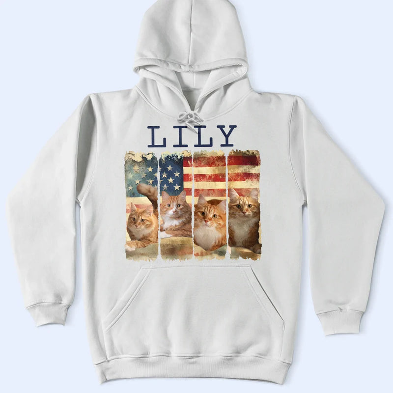 Pet Lovers,Pet Mom,Pet Dad - Custom Photo Stars & Stripes Pet Face - Personalized T Shirt