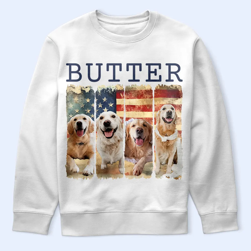 Pet Lovers,Pet Mom,Pet Dad - Custom Photo Stars & Stripes Pet Face - Personalized T Shirt