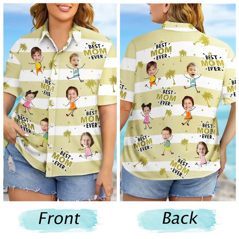 Custom Photo, Summer, Gift For Mother, Gift For Children, Adorable, Cut-Face Photo - Custom Photo Strip Pattern Adorable Best Mom Best Dad Ever - Personalized Hawaiian Shirt