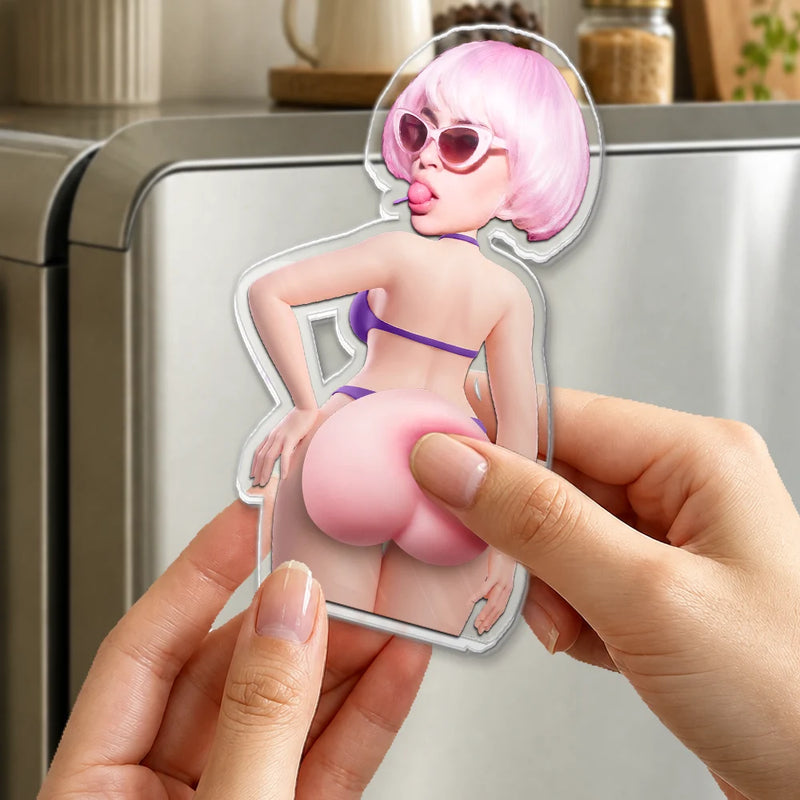 Custom Photo,Summer,Gift For Men,Gift For Yourself,Humorous,Cut-Face Photo - Custom Photo Summer Calling Booty - Personalized Squishy Acrylic Fridge Magnet