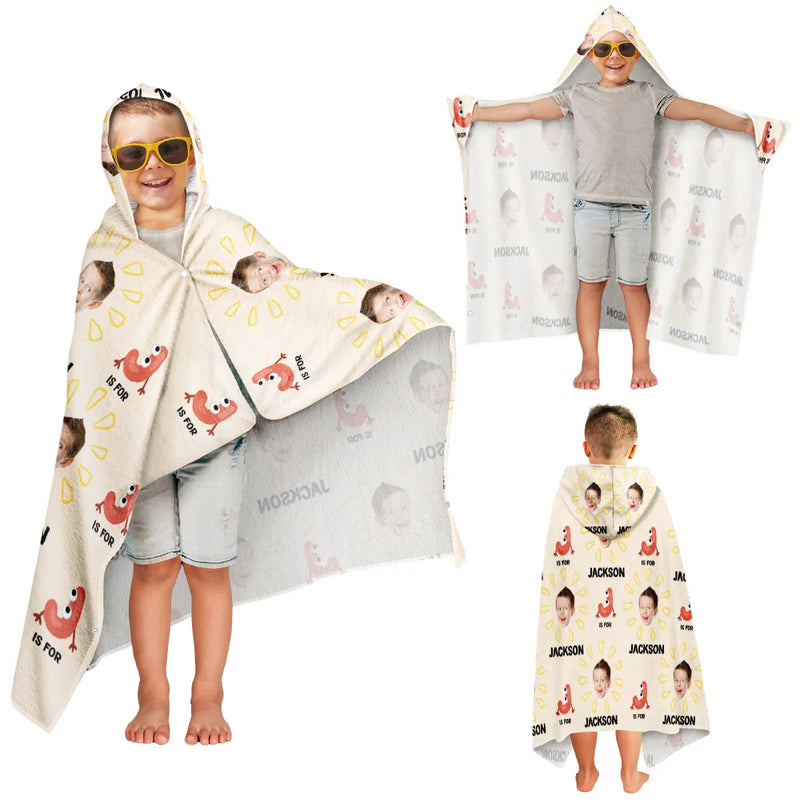 Gift For Kids,Summer,Happy,Beach - Custom Photo Summer Letter Kid - Personalized Hooded Beach Towel