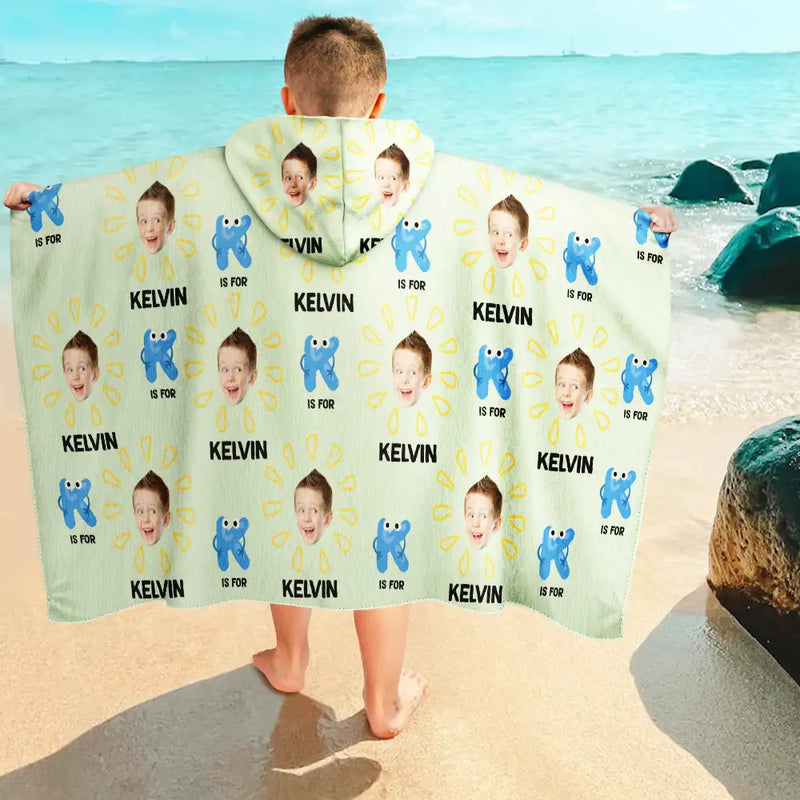 Gift For Kids,Summer,Happy,Beach - Custom Photo Summer Letter Kid - Personalized Hooded Beach Towel