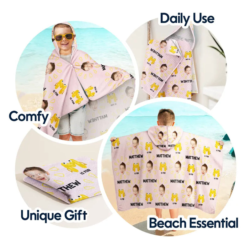 Gift For Kids,Summer,Happy,Beach - Custom Photo Summer Letter Kid - Personalized Hooded Beach Towel