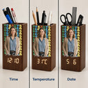 Grateful, Teacher, Back To School, Custom Photo, Remove BG Photo - Custom Photo Teacher With Name - Personalized Pen Holder With Clock