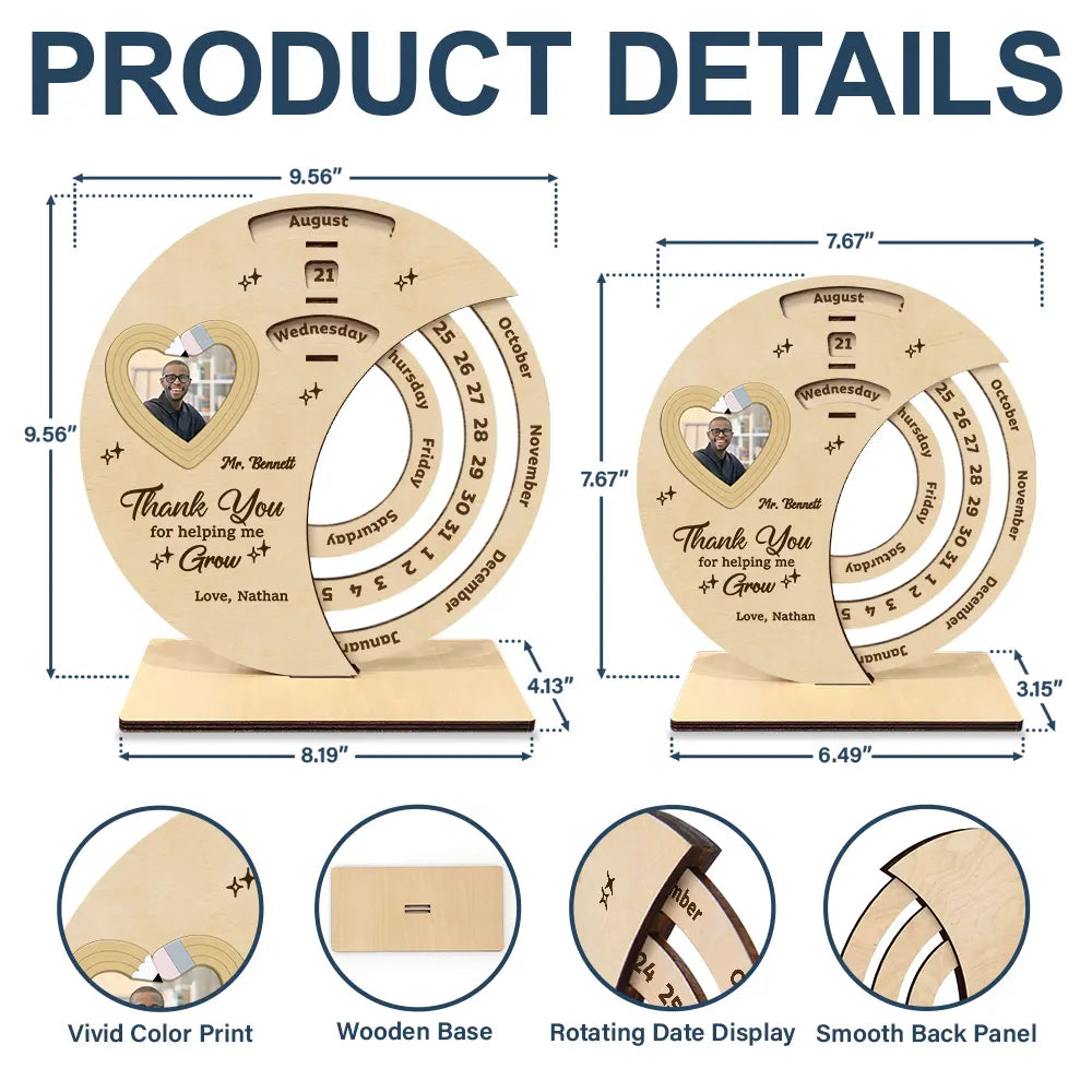 Custom Photo Thank You Teacher For Shaping Little Minds - Personalized Spinning Perpetual Desk Calendar