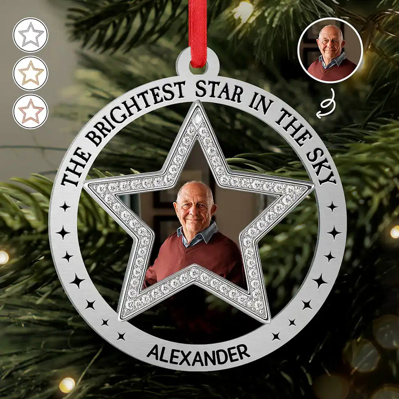 Christmas, Family, Pet Lovers, Memorial - Custom Photo The Brightest Star In The Sky - Personalized Metal Ornament