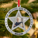 Christmas, Family, Pet Lovers, Memorial - Custom Photo The Brightest Star In The Sky - Personalized Metal Ornament