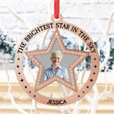 Christmas, Family, Pet Lovers, Memorial - Custom Photo The Brightest Star In The Sky - Personalized Metal Ornament