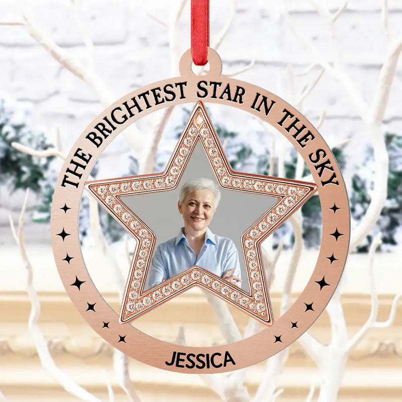 Christmas, Family, Pet Lovers, Memorial - Custom Photo The Brightest Star In The Sky - Personalized Metal Ornament