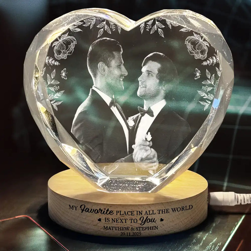 Gift For Couples,Old Couples,Gift For Husband,Gift For Wife,LGBT,Love,Married ,Engaged,Wedding,Wedding Anniversary - Custom Photo The Date We Became Mr & Mrs Wedding Couple - Personalized Crystal Heart Shaped Lamp