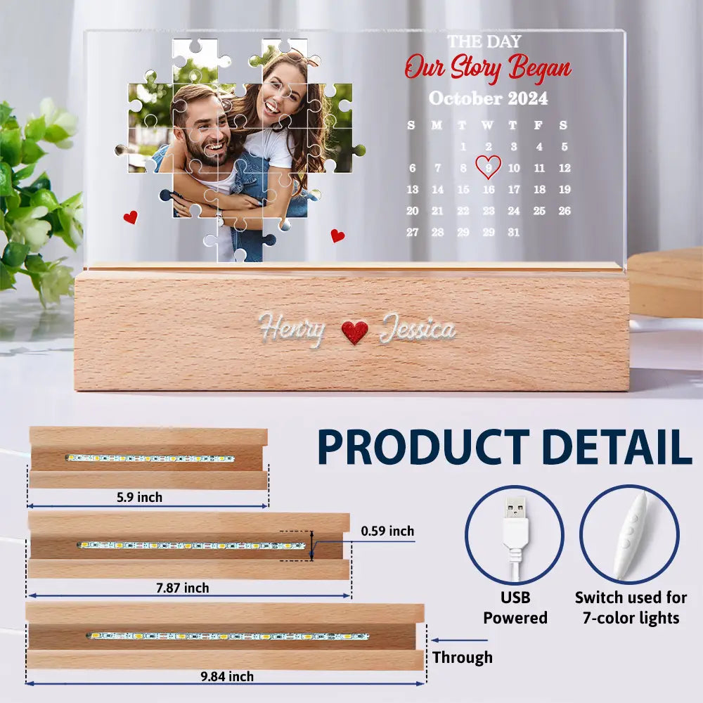 Gift For Couples, Gift For Husband, Gift For Wife, Gift For Boyfriend, Gift For Girlfriend, Love, Custom Photo - Custom Photo The Day I Found My Missing Piece - Personalized Rectangle LED Light