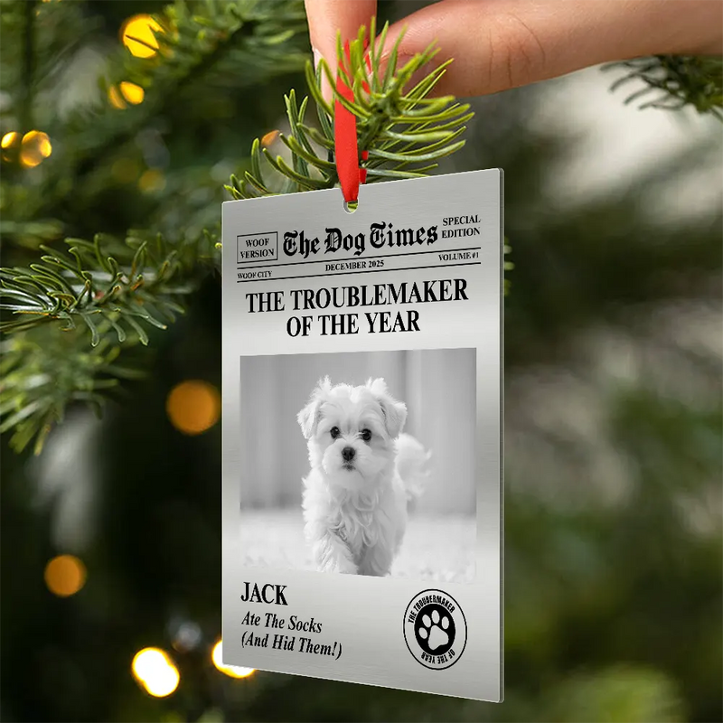 Pet Lovers,Christmas,Funny,Custom Photo - Custom Photo The Dog Times, The Meow Times - Personalized Metal Ornament