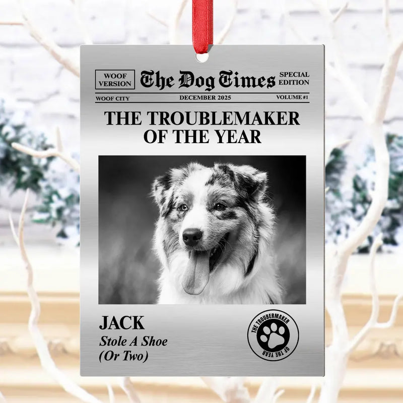 Pet Lovers,Christmas,Funny,Custom Photo - Custom Photo The Dog Times, The Meow Times - Personalized Metal Ornament