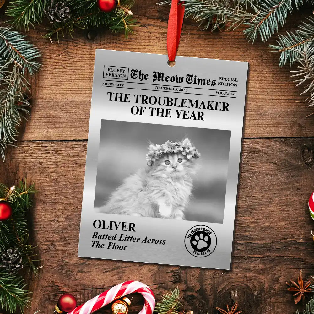 Pet Lovers,Christmas,Funny,Custom Photo - Custom Photo The Dog Times, The Meow Times - Personalized Metal Ornament