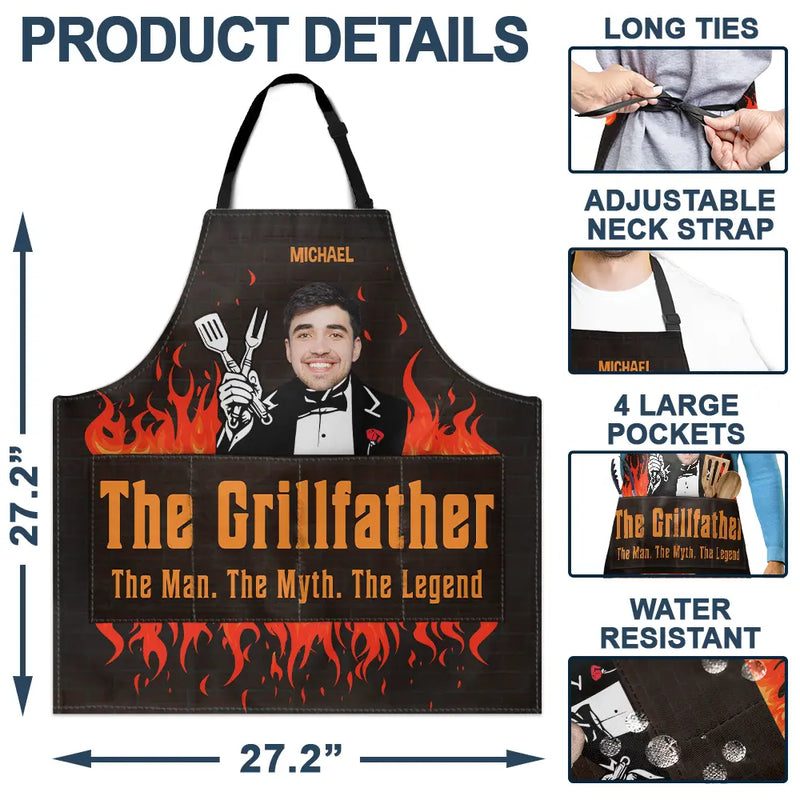 Grilling, Gift For Men, Funny, Gift For Yourself - Custom Photo The Grillfather - Personalized Apron