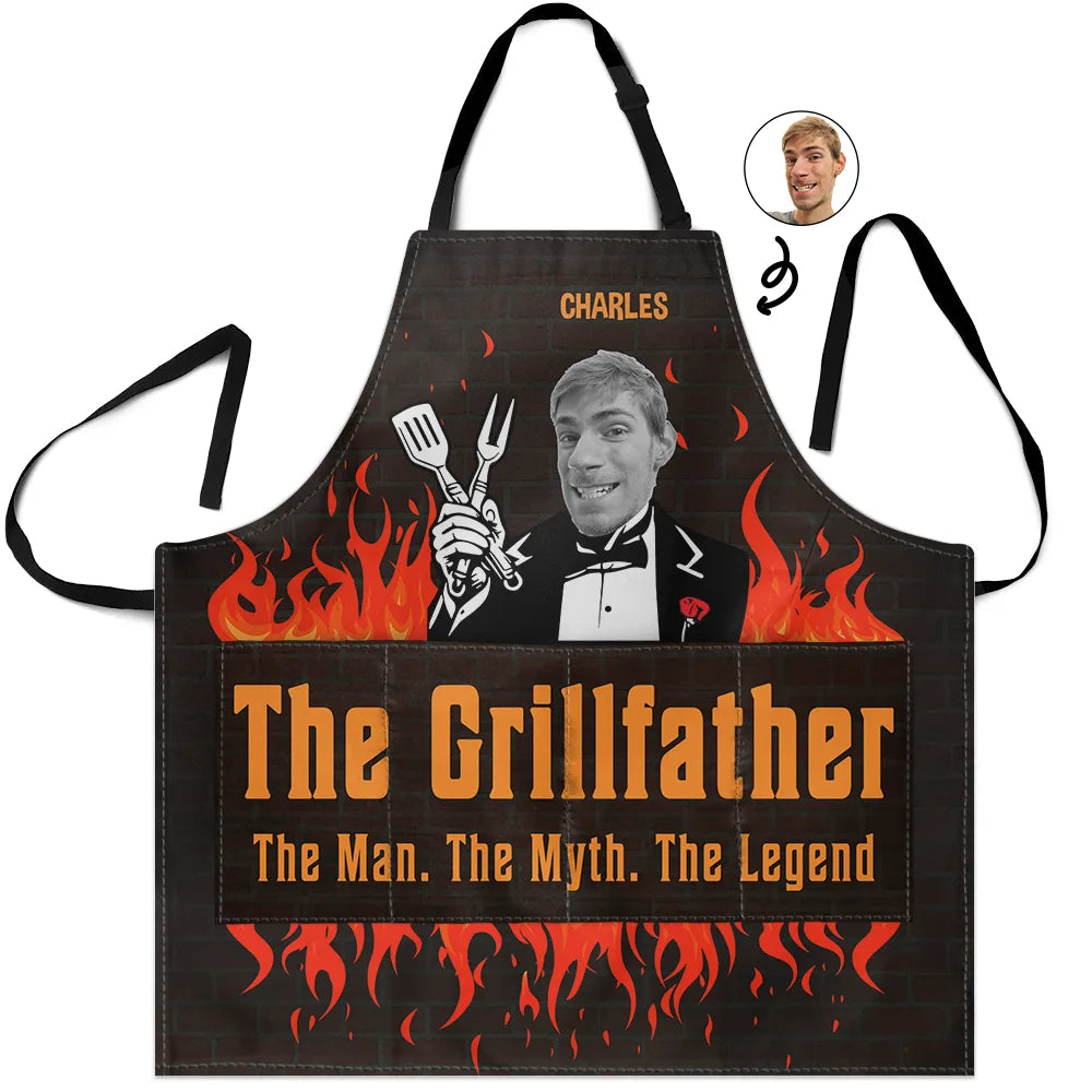 Grilling, Gift For Men, Funny, Gift For Yourself - Custom Photo The Grillfather - Personalized Apron