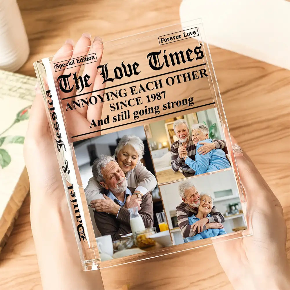 Old Couples,Gift For Couples,Gift For Women,Gift For Men,Gift For Wife,Gift For Husband,Gift For Boyfriend,Gift For Girlfriend,Love,LGBT - Custom Photo The Love Times Newspaper Theme - Personalized Acrylic Book Vase
