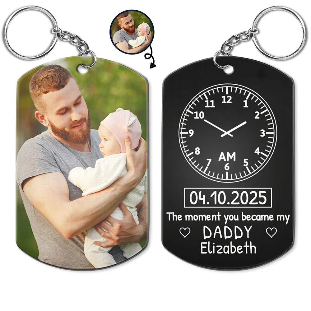 Custom Photo The Moment You Became My Daddy - Personalized Aluminum Keychain