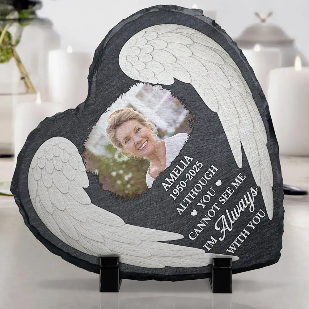 Christian, Family, Memorial, Parents, Gift For Grandparents - Custom Photo The One You Loved Becomes a Memory - Personalized Heart Memorial Garden Stone