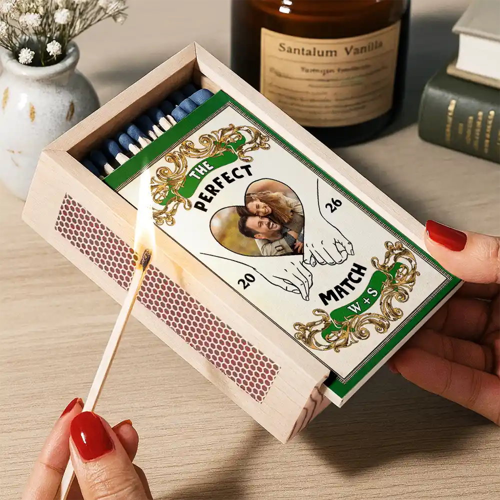 Gift For Couples,Gift For Husband,Gift For Wife,Gift For Boyfriend,Gift For Girlfriend,Happy - Custom Photo The Perfect Match - Personalized Wooden Matchbox