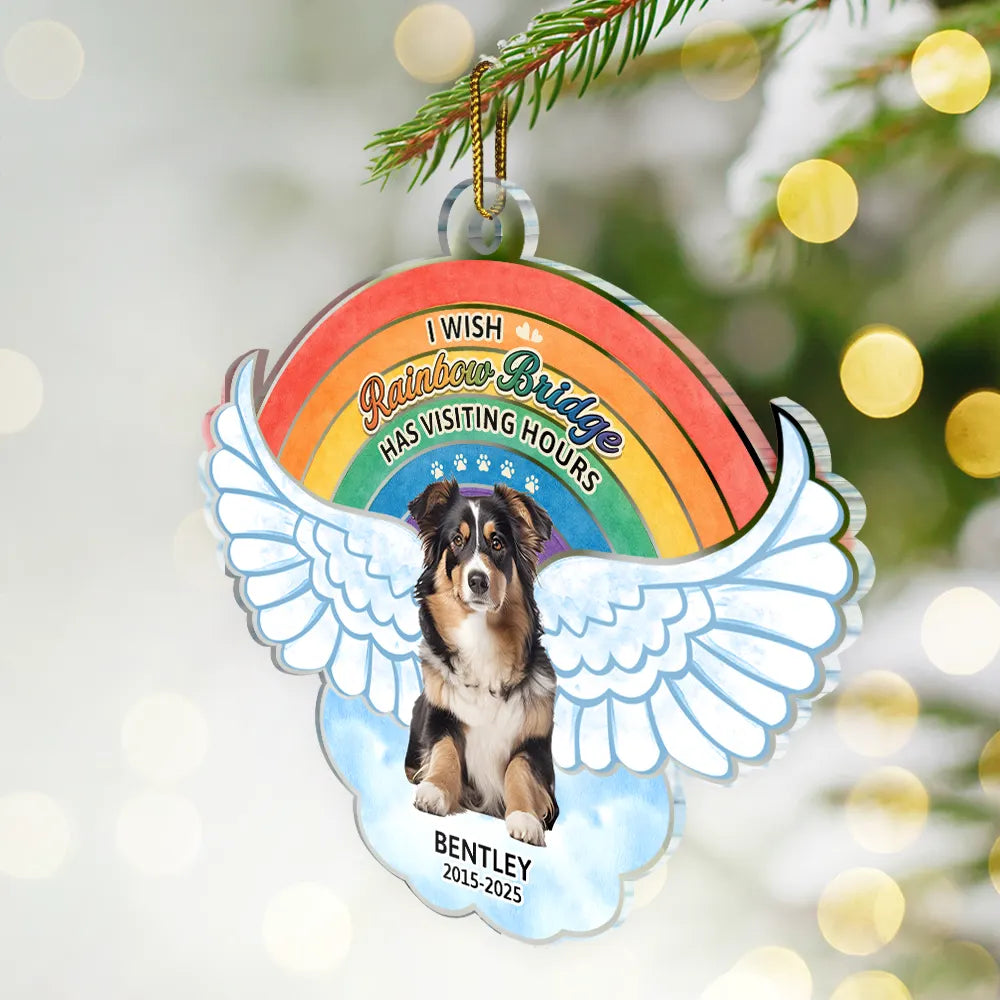 Retirement,Pet Lovers,Pet Mom,Pet Dad,Dog Lovers,Dog Mom,Dog Dad,Cat Lovers,Cat Mom,Cat Dad,Custom Photo,Christmas,Sad - Custom Photo The Rainbow Bridge - Personalized Custom Shaped Acrylic Ornament
