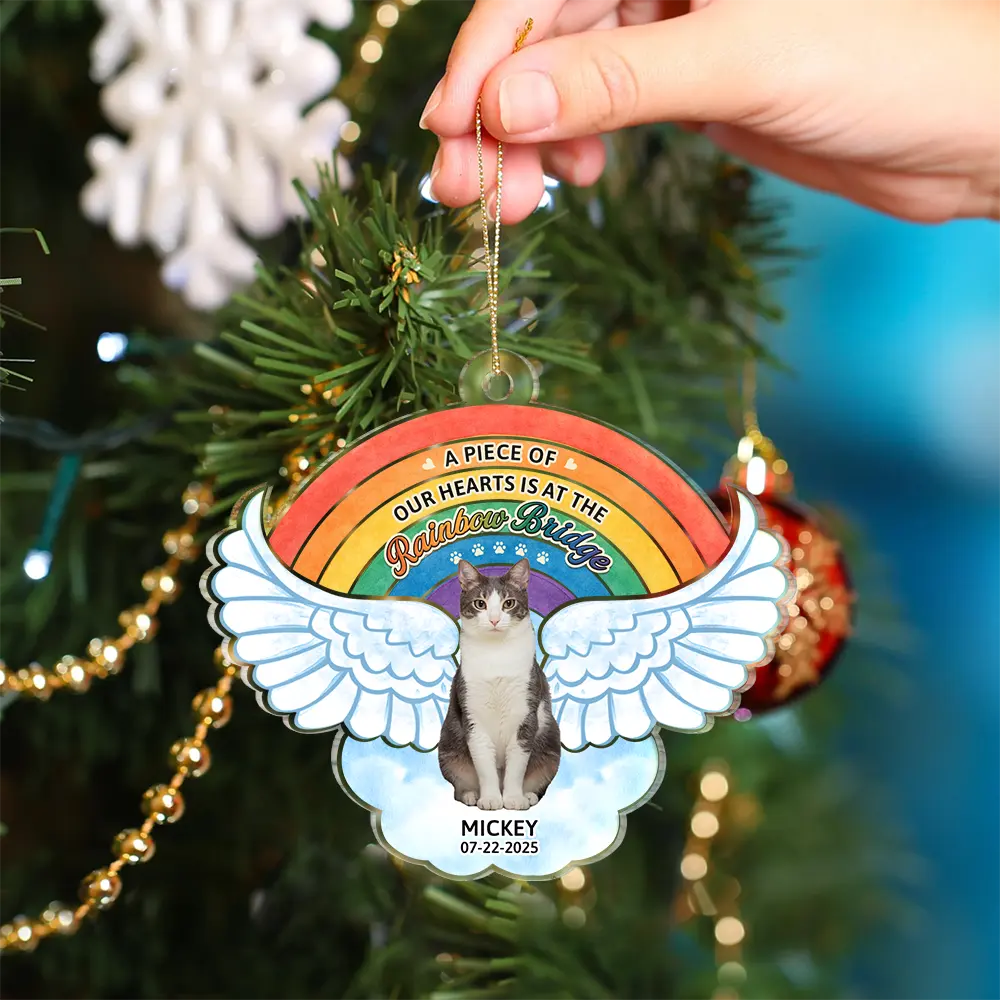 Retirement,Pet Lovers,Pet Mom,Pet Dad,Dog Lovers,Dog Mom,Dog Dad,Cat Lovers,Cat Mom,Cat Dad,Custom Photo,Christmas,Sad - Custom Photo The Rainbow Bridge - Personalized Custom Shaped Acrylic Ornament