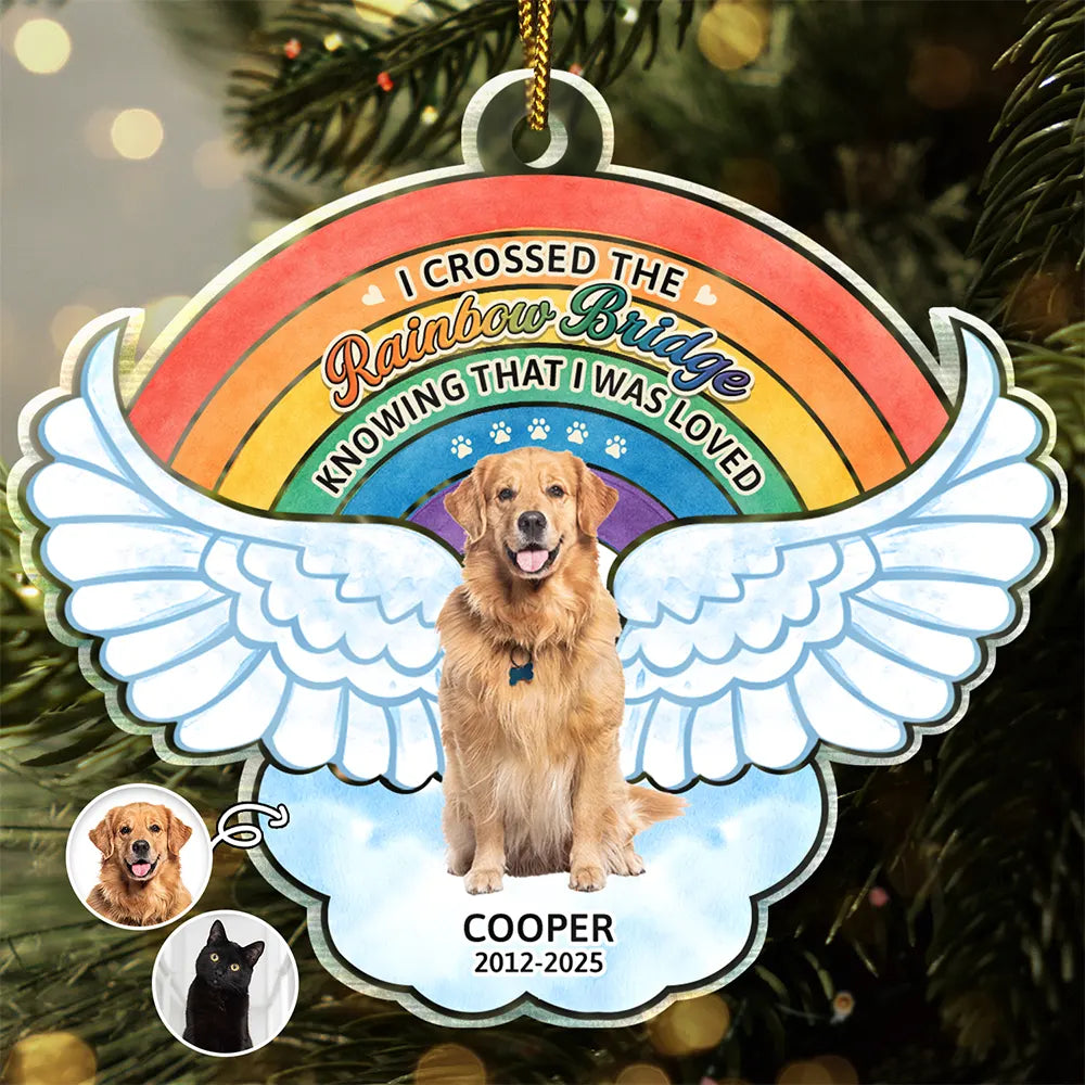 Retirement,Pet Lovers,Pet Mom,Pet Dad,Dog Lovers,Dog Mom,Dog Dad,Cat Lovers,Cat Mom,Cat Dad,Custom Photo,Christmas,Sad - Custom Photo The Rainbow Bridge - Personalized Custom Shaped Acrylic Ornament