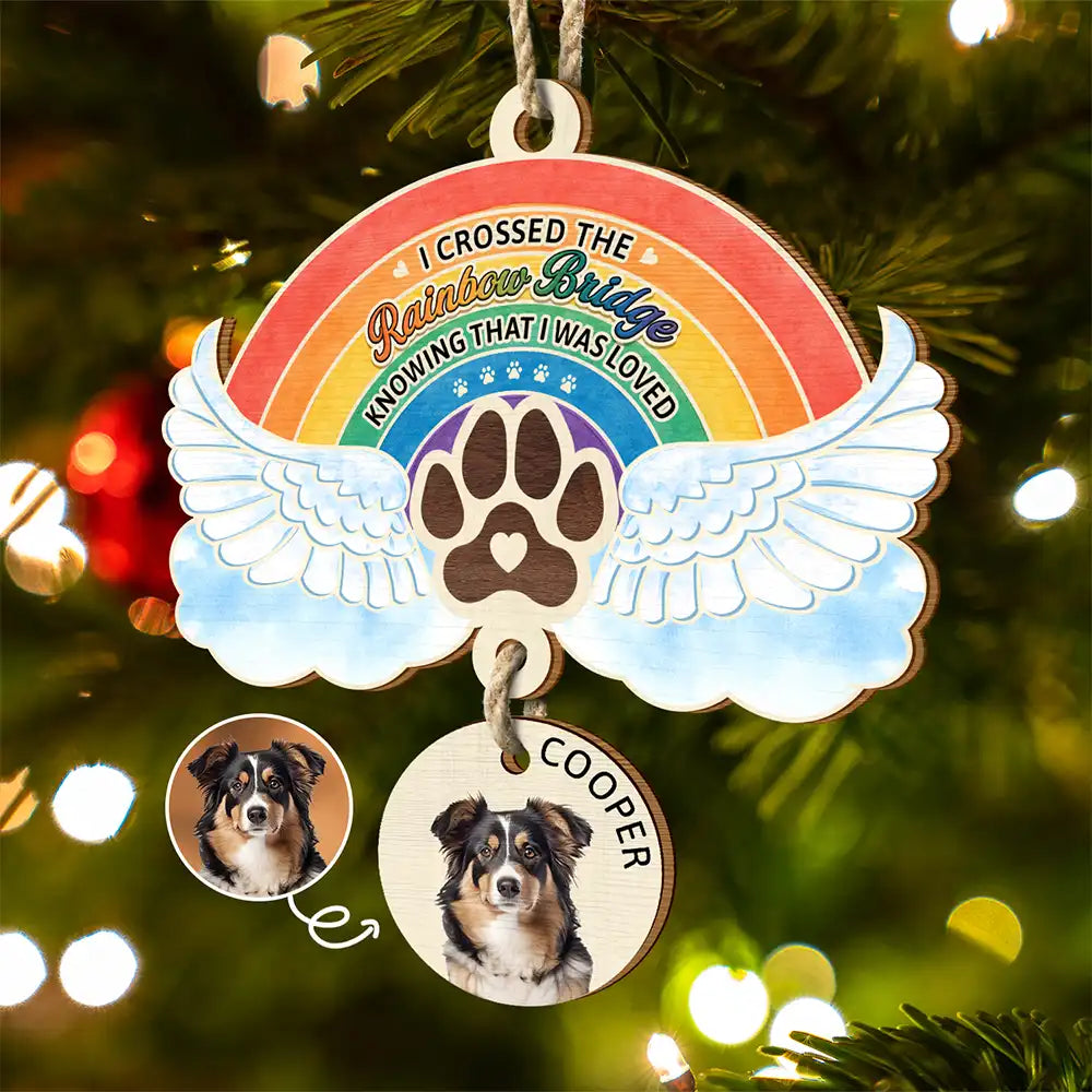 Custom Photo The Rainbow Bridge - Personalized Wooden Ornament With Wooden Tags