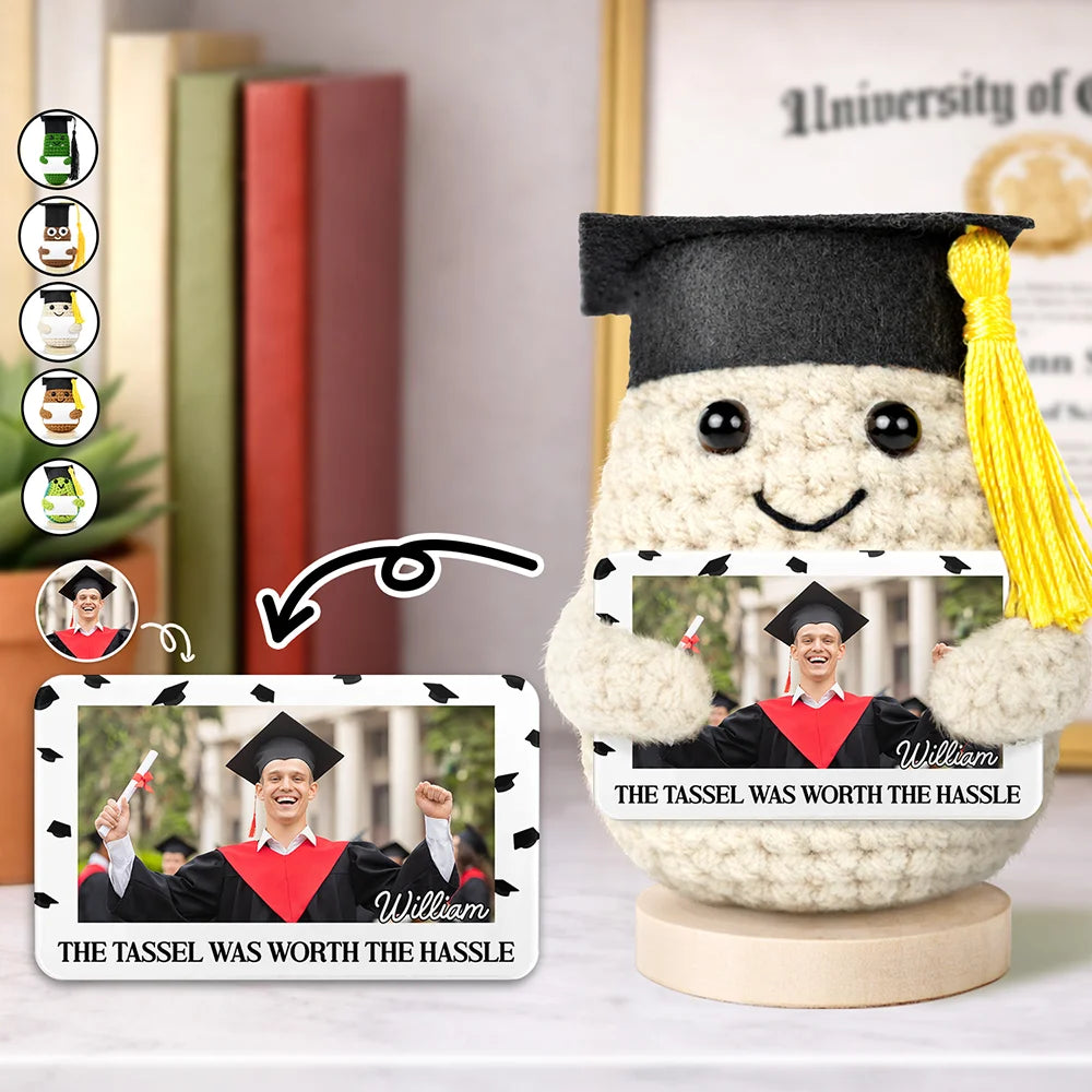 Graduation, Gift For Women, Gift For Men, Gift For Daughter, Gift For Son, Gift For Bestie, Happy, Funny - Custom Photo The Tassel Was Worth The Hassle - Personalized Doll Crochet With Custom Card