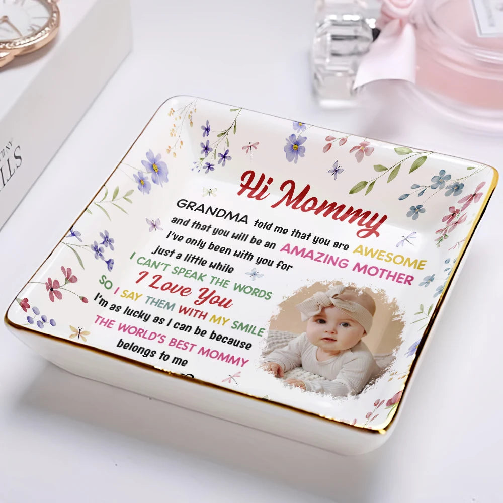 New Mom,Gift For Mother,Gift For Women,Happy,Top Market - Custom Photo The World's Best Mommy Belongs To Me - Personalized Ring Dish