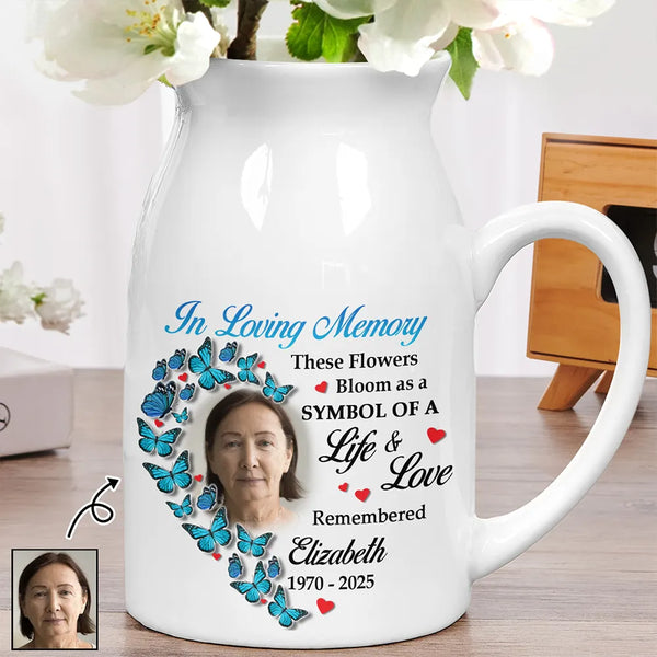 Memorial, Custom Photo, Sad - Custom Photo These Flowers Bloom As A Symbol - Personalized Ceramic Flower Vase