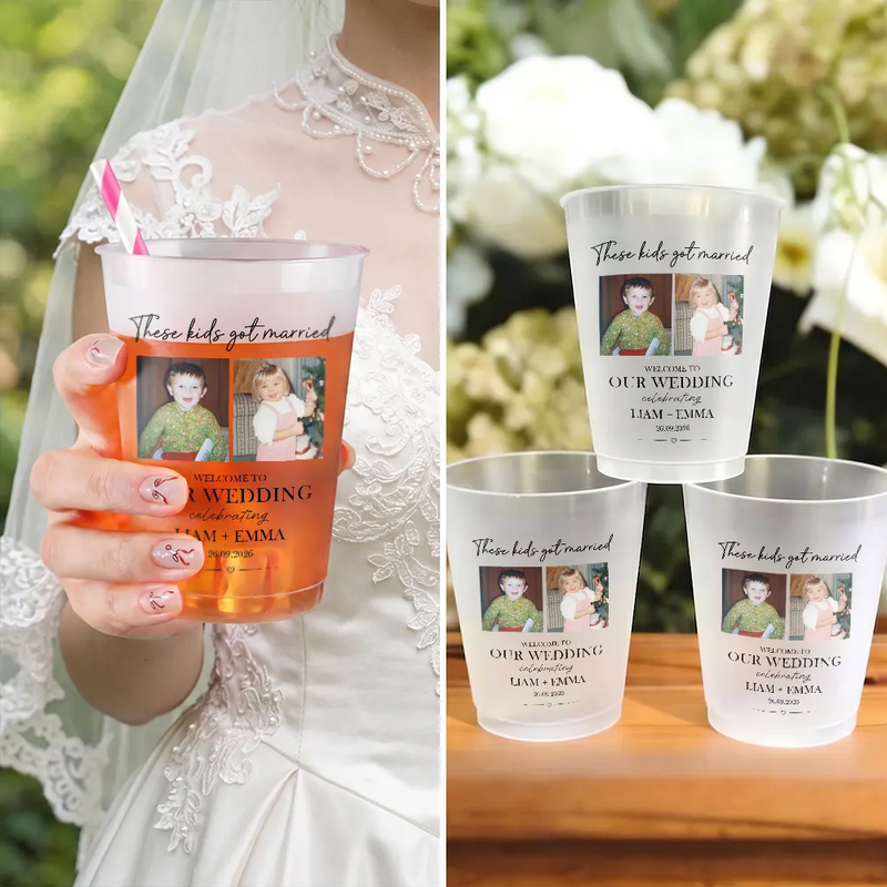 Custom Photo, Romantic, Gift For Couples, Wedding, Dynamic Photo - Custom Photo These Kids Got Married Vintage - Personalized Frosted Cups