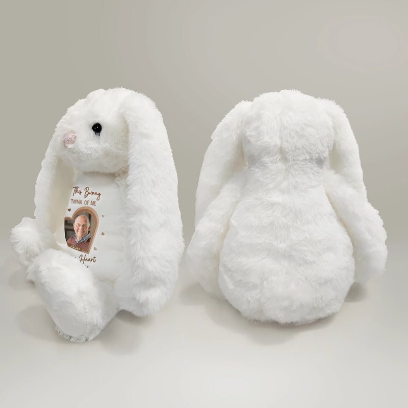 Pet Lovers, Cat Lovers, Dog Lovers, Sad, Memorial, Family, Gift For Sibling, Parents, Gift For Grandparents - Custom Photo Think Of Me In Your Heart Memorial - Personalized Soft Toy Bunny