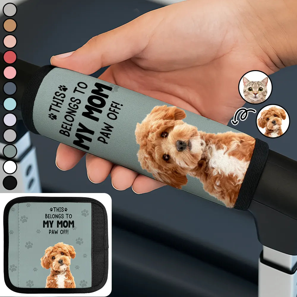 Pet Lovers, Custom Photo, Happy, Travel, Dog Lovers, Cat Lovers - Custom Photo This Belongs To My Mom - Personalized Luggage Handle Wrap