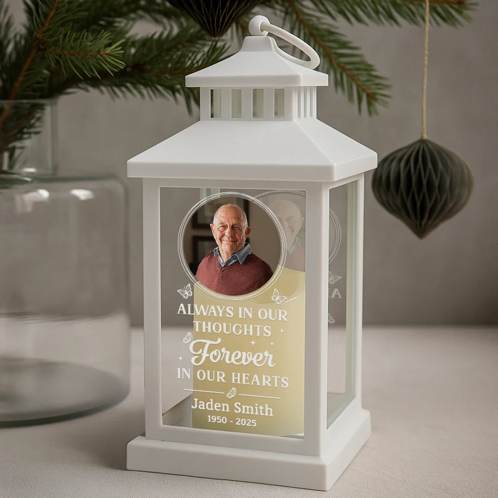 Memorial, Sad, Family, Parents, Gift For Grandparents - Custom Photo This Candle Burns In Loving Memory - Personalized LED Candle Lantern
